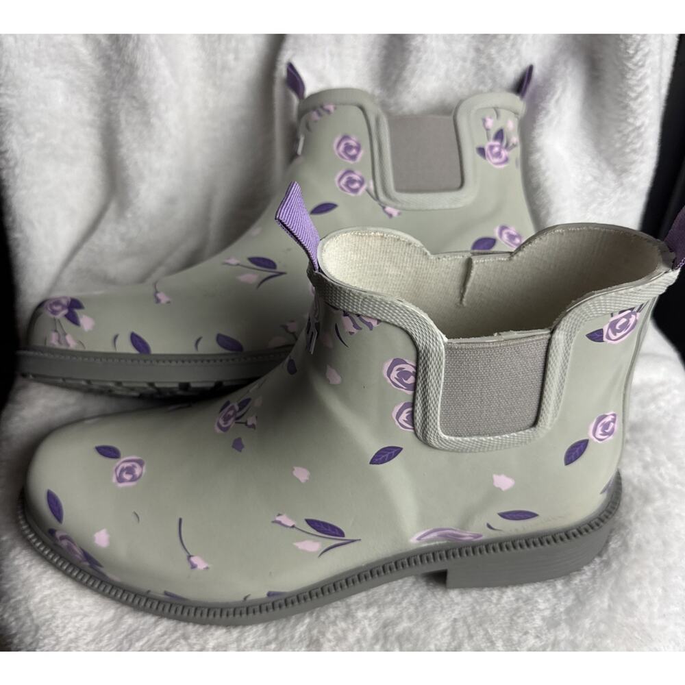 JBU by Jambu Women's Chelsea Rubber Rain Boot Gray Floral Print Size 11 M NEW - Picture 4 of 8